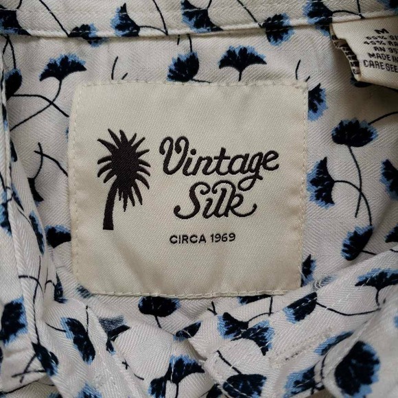 Vintage Silk Mens Button Front Shirt Multicolor Beige Floral Short Sleeves M - Picture 5 of 8